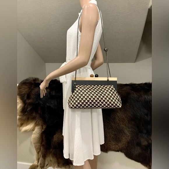 Houndstooth Real Hair-on-horsehide Handmade Wooden Frame Clutch/Shoulder Bag - Picture 7 of 15